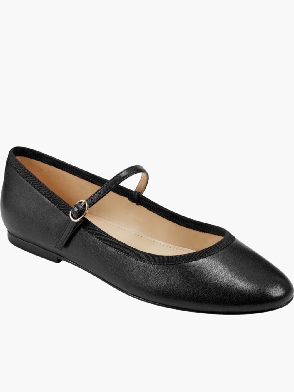 Marc Fisher Black Leather Mary Jane Flats with Buckle Strap